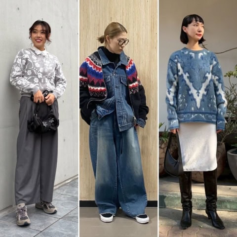 【40代スナップ7選】花柄にノルディック柄…今、おしゃれな人は「大人の柄ニット」を着てます♡