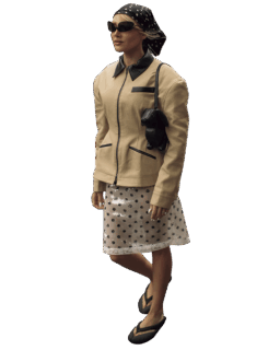 異素材使いの襟がポイントのデニムジャケットを狙って!