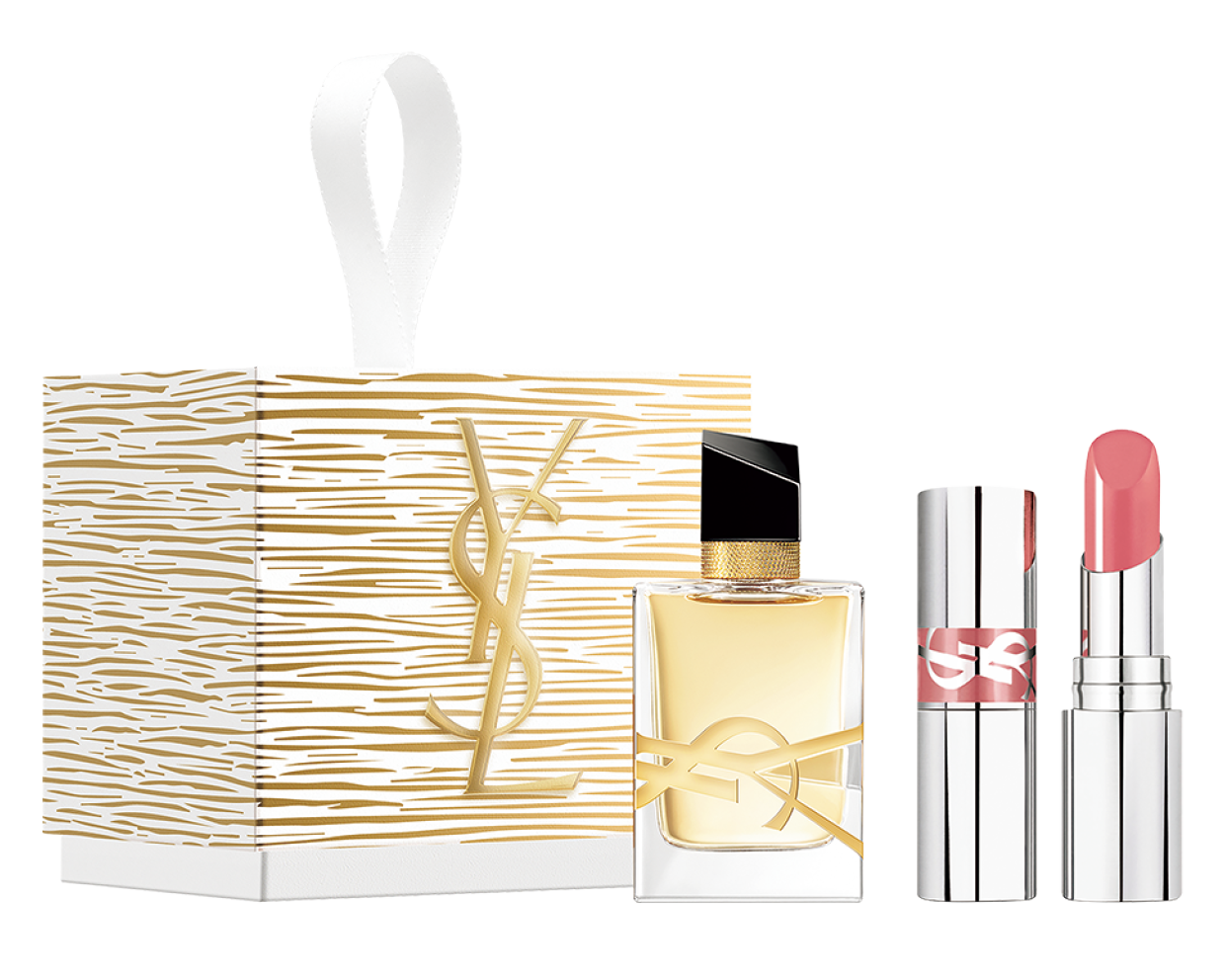 YSL オーナメントセット ¥7,370(イヴ・サンローラン・ボーテ・11月14日数量限定発売)セット内容:リブレ オーデパルファム 7.5mL、MINI YSL ラブシャイン リップスティック44