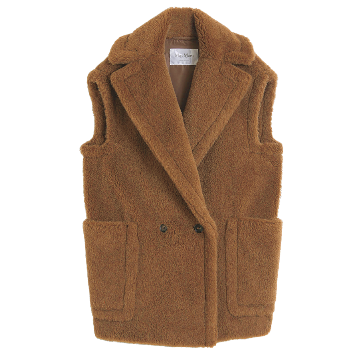ポップアップストア限定“キャメルカラー”のテディベスト¥371,800（マックスマーラ／マックスマーラ ジャパン）