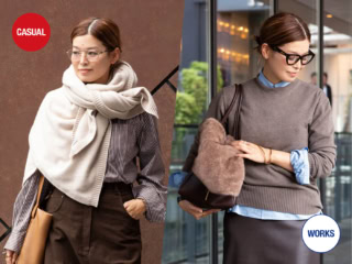 「旬ブラウン」のシャツとパンツに「グルグル巻きストール」で差がつく【洗練トラッド】に♡