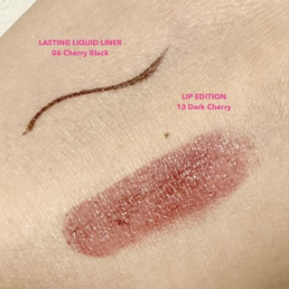 リップエディション(ティントルージュ)13 ダークチェリー ¥1,650・ラスティングリキッドライナー a 06 チェリーブラック ¥1,760