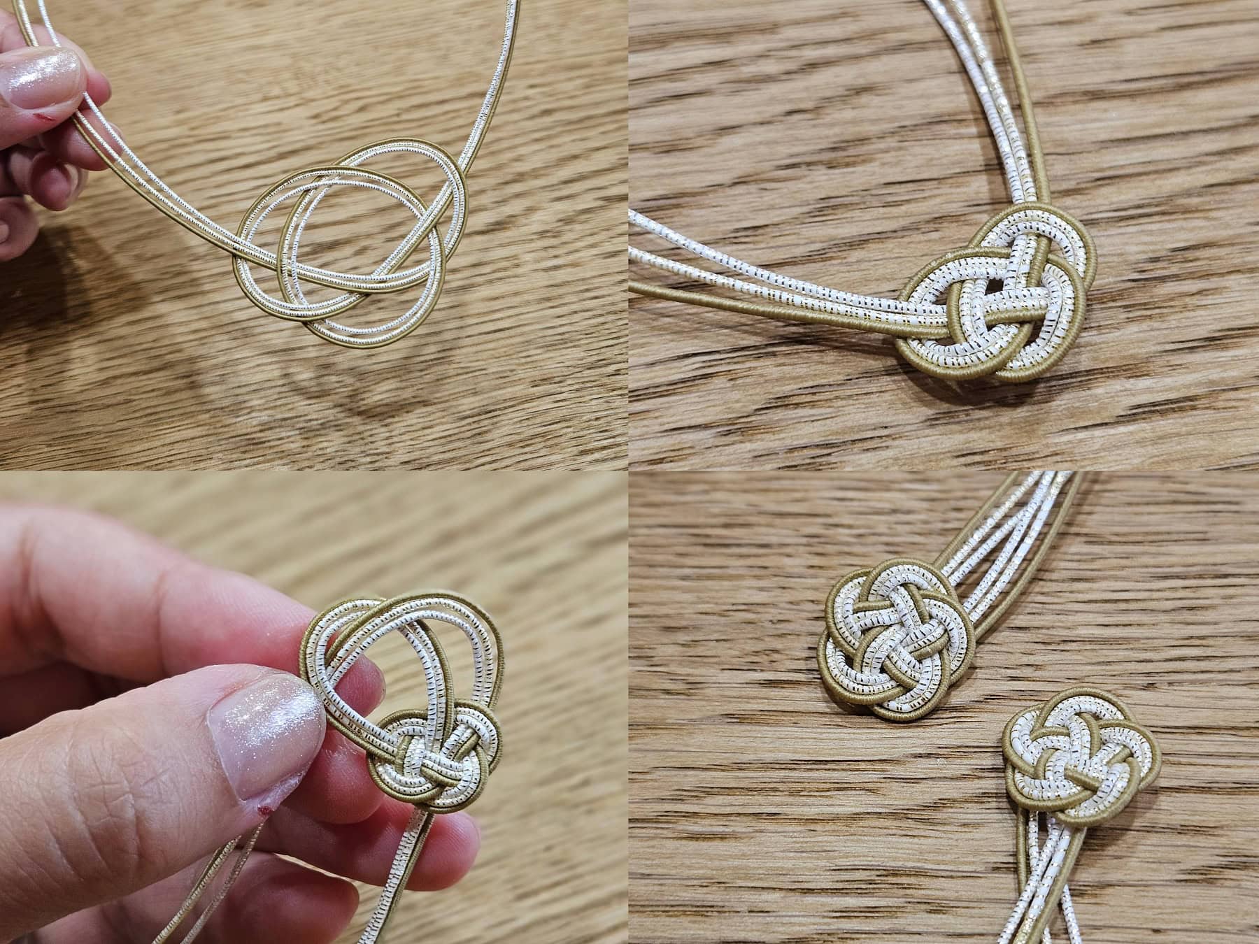 レクチャーしてもらいながら水引を結んで形を作っていく