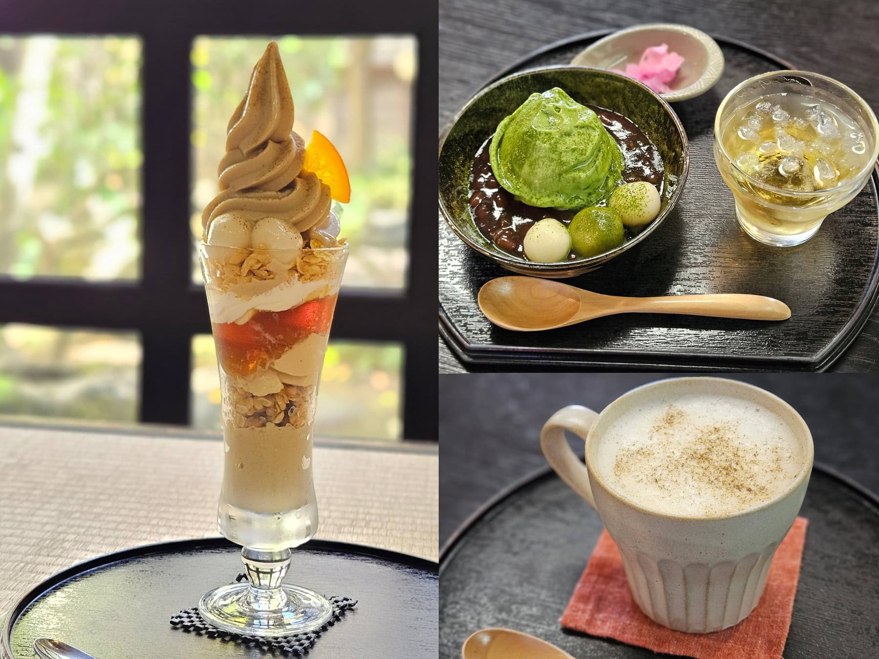 「ほっこり加賀棒茶パフェ」や「抹茶ぜんざい」「HOT加賀棒茶ラテ」など、金沢のお茶専門店ならではの甘味をいただき、さらに心が満タンに。