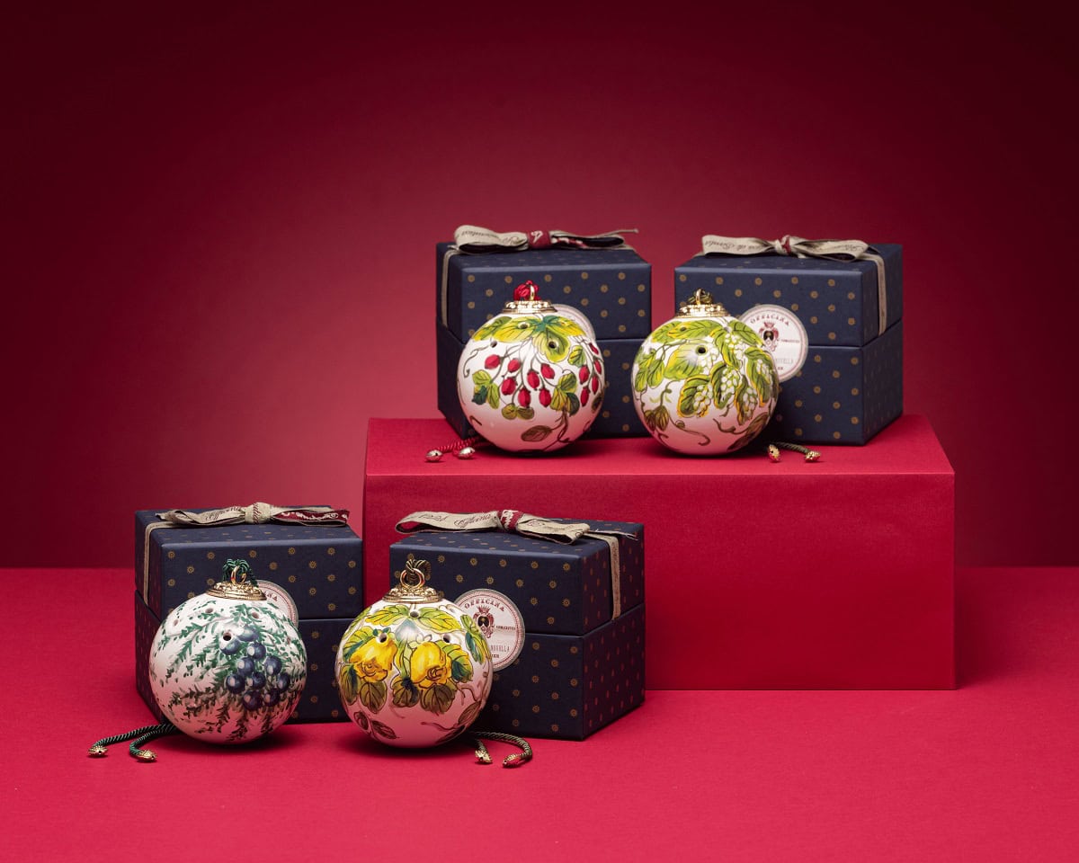 セラミックオーナメントボール （ポプリ 6g入り)）￥16,500※左上からローザ カニナ、ルッポロ、ミトロ、ローザ ジアッラ