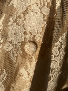 ボタンもボディと同じレースを使った包みボタンを採用。こういったディテールへのこだわりもツボりました！