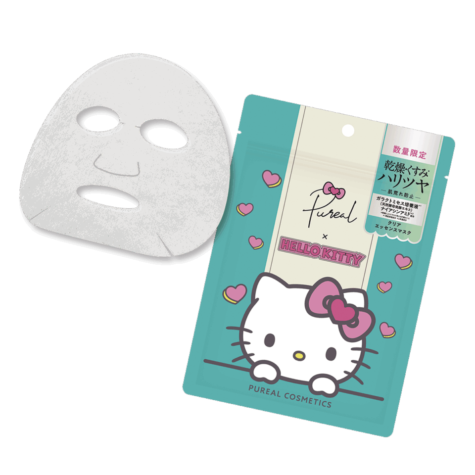 ピュレア クリアエッセンスマスク ハローキティ限定パッケージ〈シートマスク〉7枚入り¥660（マルマンH&B）© ’25 SANRIO CO., LTD. APPR. NO. L662856