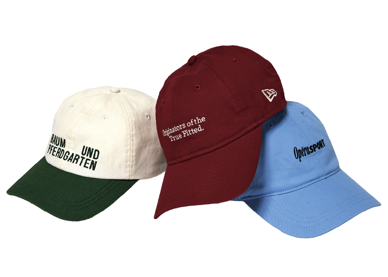 左から:キャップ¥17,600(バウム・ウンド・ヘルガーテン/S&T)、キャップ¥4,840(ニューエラ)、キャップ¥14,300(オペラスポーツ/サードマガジン)