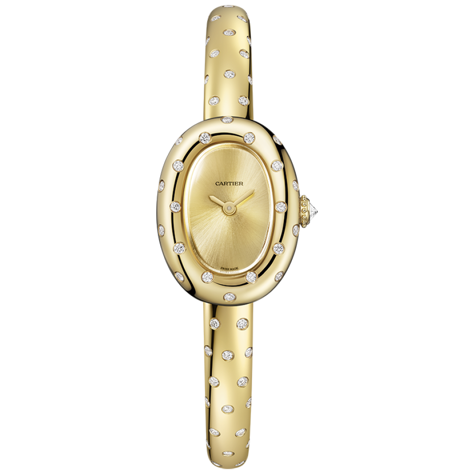 時計〈べニュワール〉［YG×DIAH24.6×W18.7mm、クォーツムーブメント］¥3,828,000（カルティエ／カルティエ カスタマー サービスセンター）