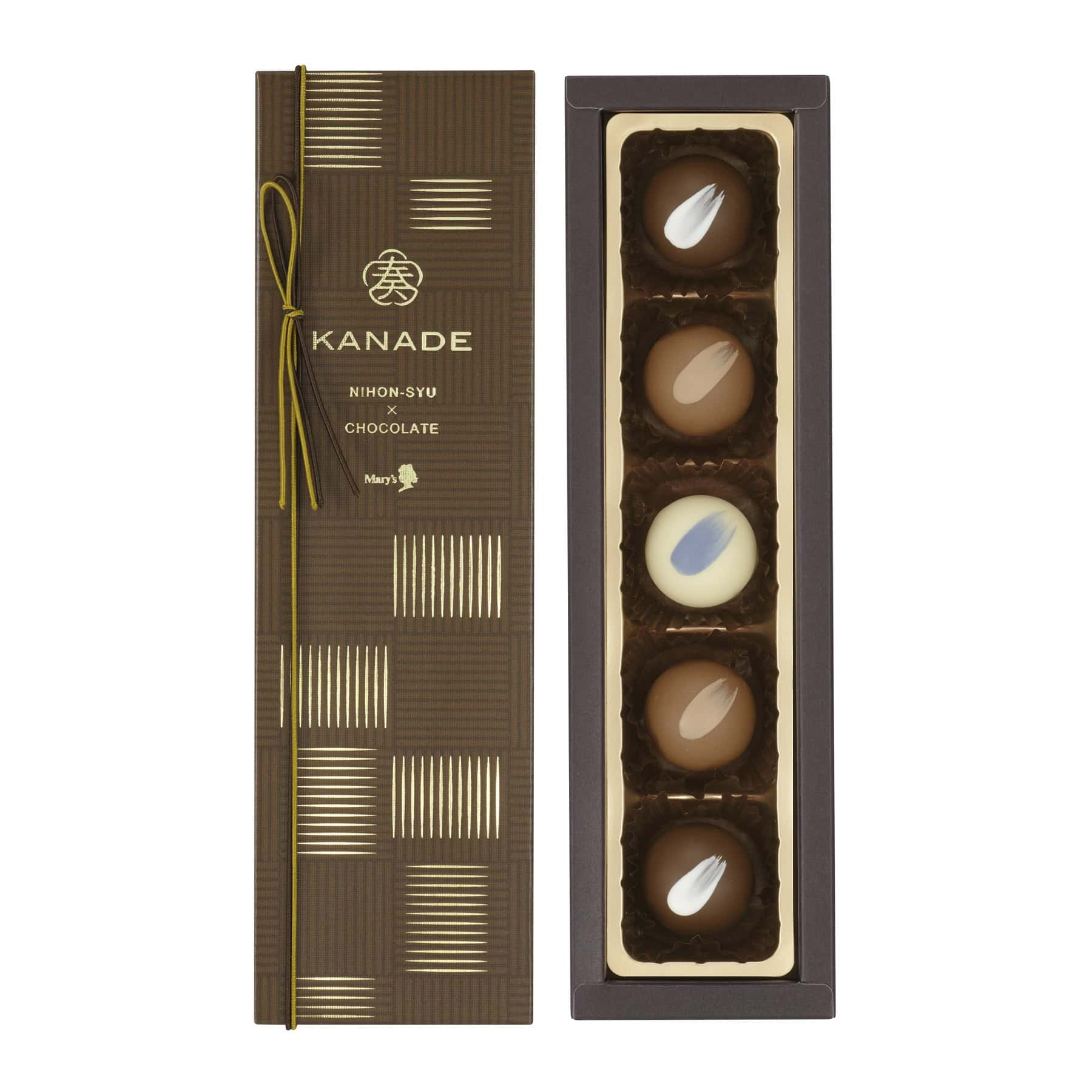 厳選された日本酒と合わせた3種類のトリュフを堪能できるセット。日本酒トリュフ 5 個入 ￥1,080※2026年1月上旬より全国百貨店・量販店の対象店舗で販売を予定