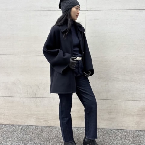 【40代スナップ】大人の「猫耳見えニット帽」がキレイめコーデをモード見せ!|茂木彩加さん