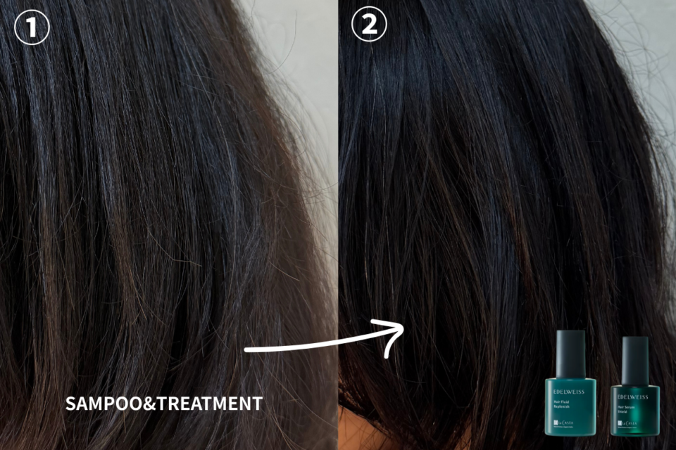 洗い立ての髪にミルクをつけた瞬間、プルンとした手触りに変化、ドライヤーで乾かした後も髪内部までしっかり潤いに満ちた感じがします