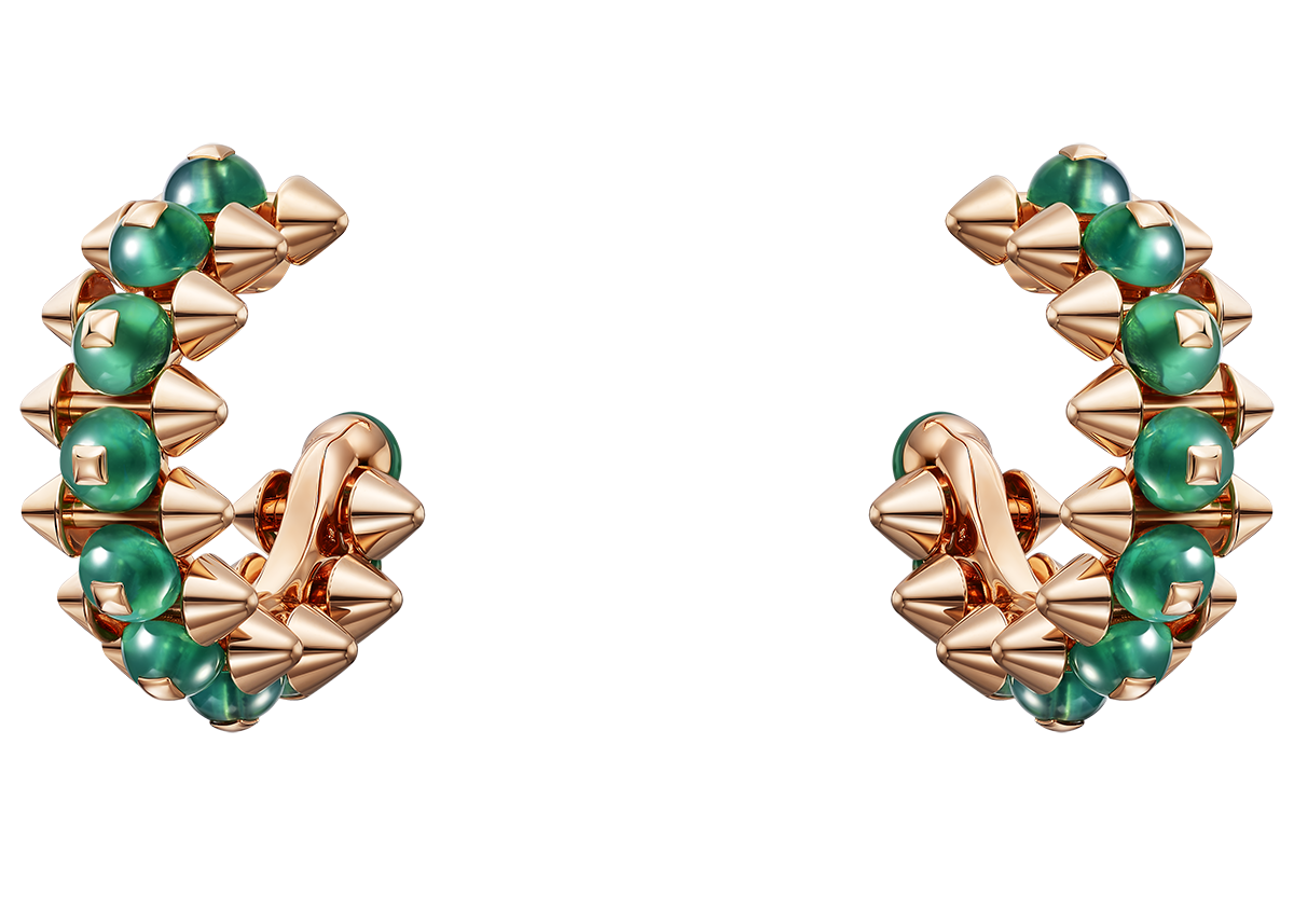 イヤリング〈クラッシュ ドゥ カルティエ〉［ピンクゴールド×グリーンアゲート］¥1,557,600（カルティエ／カルティエ カスタマー サービスセンター）Yona Hillat © Cartier