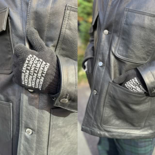 ブラックの染めとレタリングで、軍手がこんなにもおしゃれに！ シンプルコーデのスパイスにもなっています