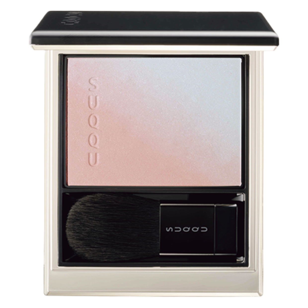 肌に柔らかな血色を添えるコーラルチークと、透明感を引き出すブルーのハイライトのコンビ。頰が透けるような、ピュアで澄んだ表情を簡単に演出できる。¥6,600(SUQQU)