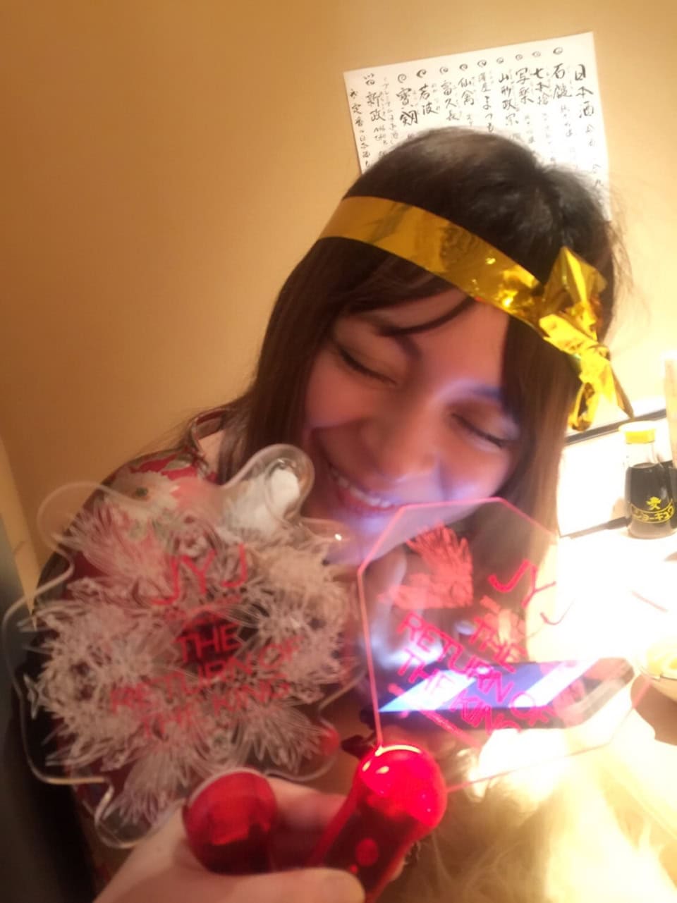 2016年JYJライブ後の居酒屋で。推しのジュンスを間近で観られたので、幸せいっぱいの状態です♥