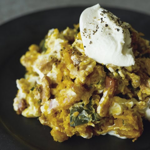 マヨ代わりの「マスカルポーネ」が圧倒的に旨い♡【かぼちゃとベーコンのマスカルポーネサラダ】