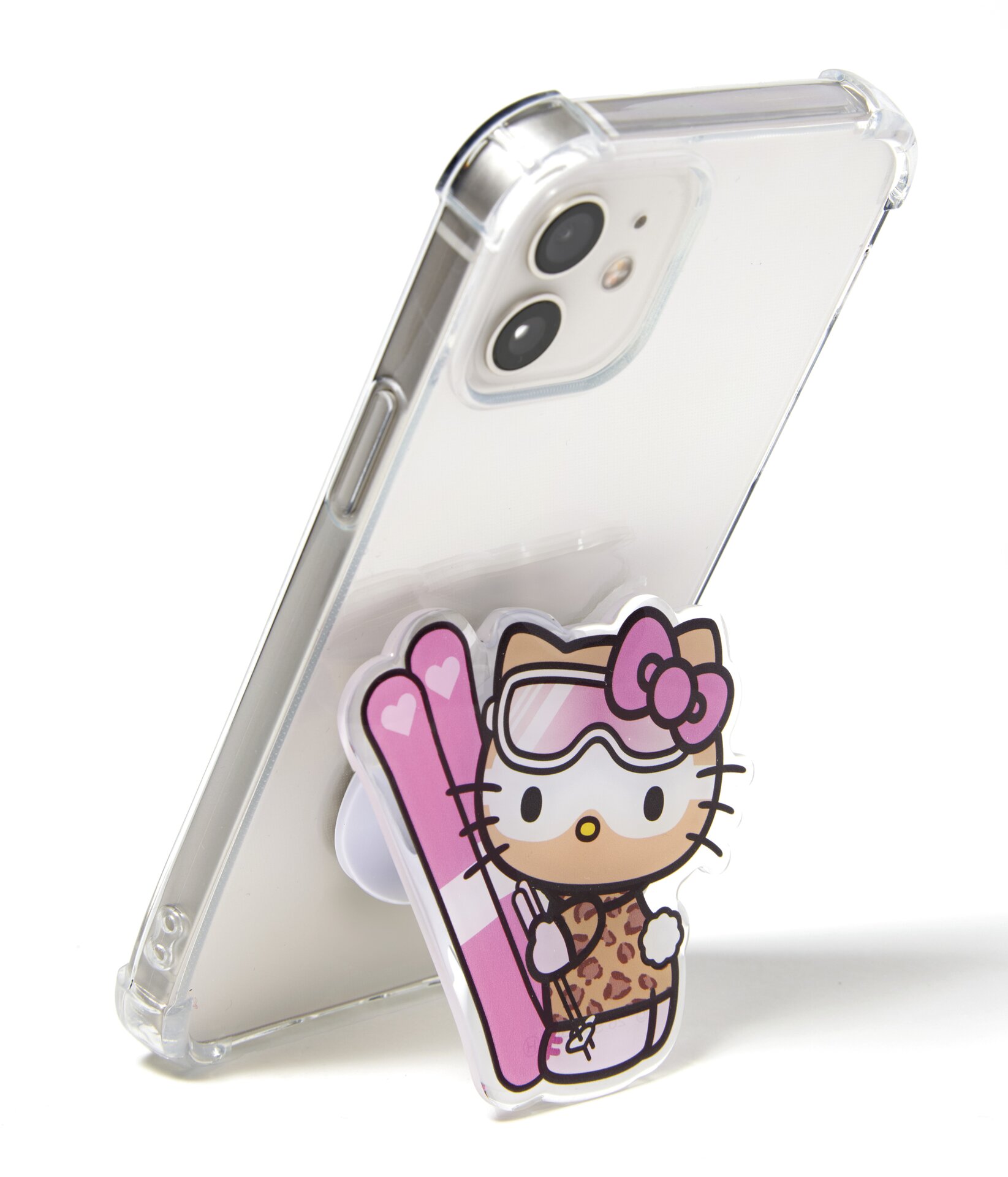 大きな雪焼けハローキティがインパクト抜群の折りたたみスマホグリップ