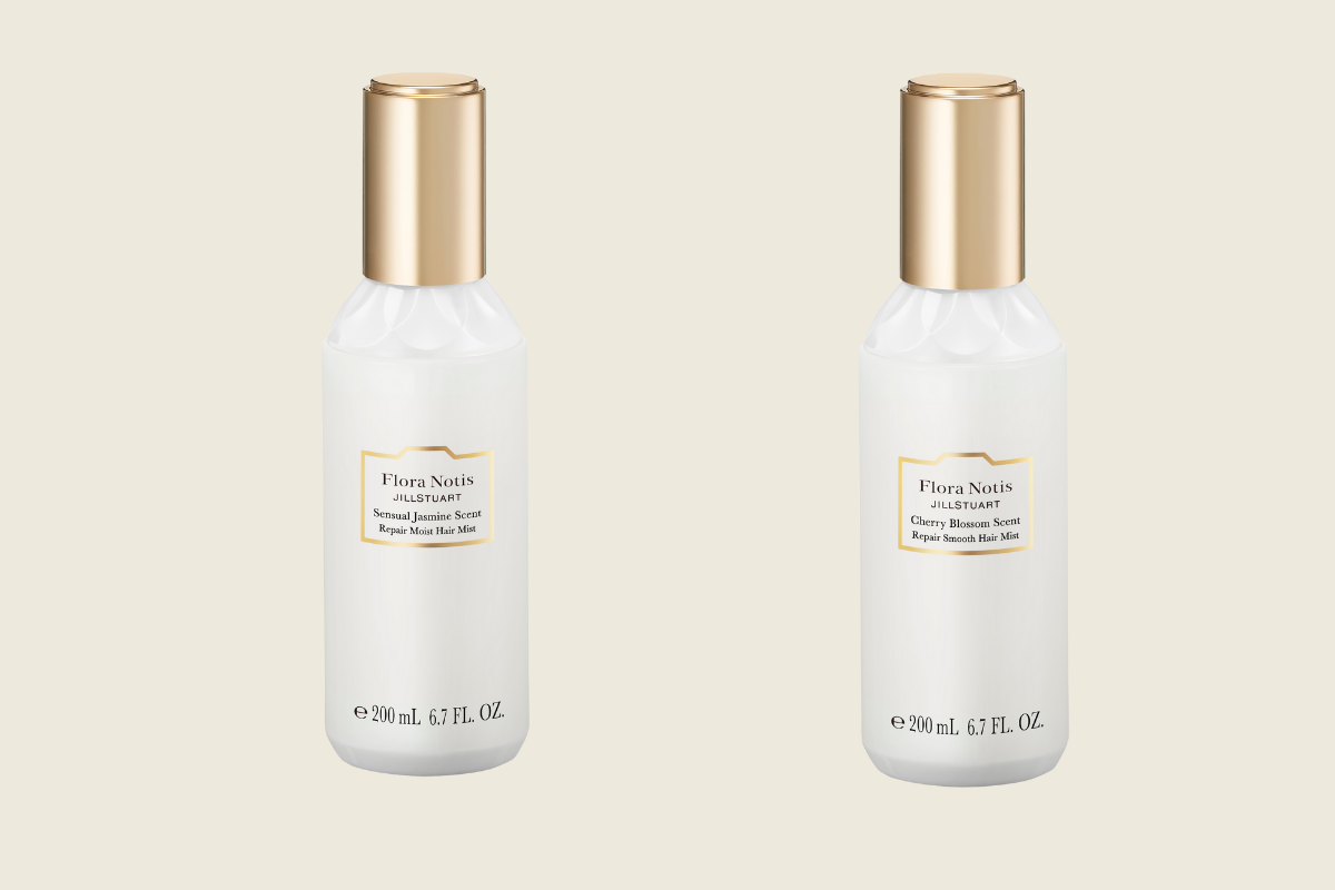 チェリーブロッサム リペアスムースヘアミスト、センシュアルジャスミン リペアモイストヘアミスト 各200mL ¥3,850（共にFlora Notis JILL STUART）