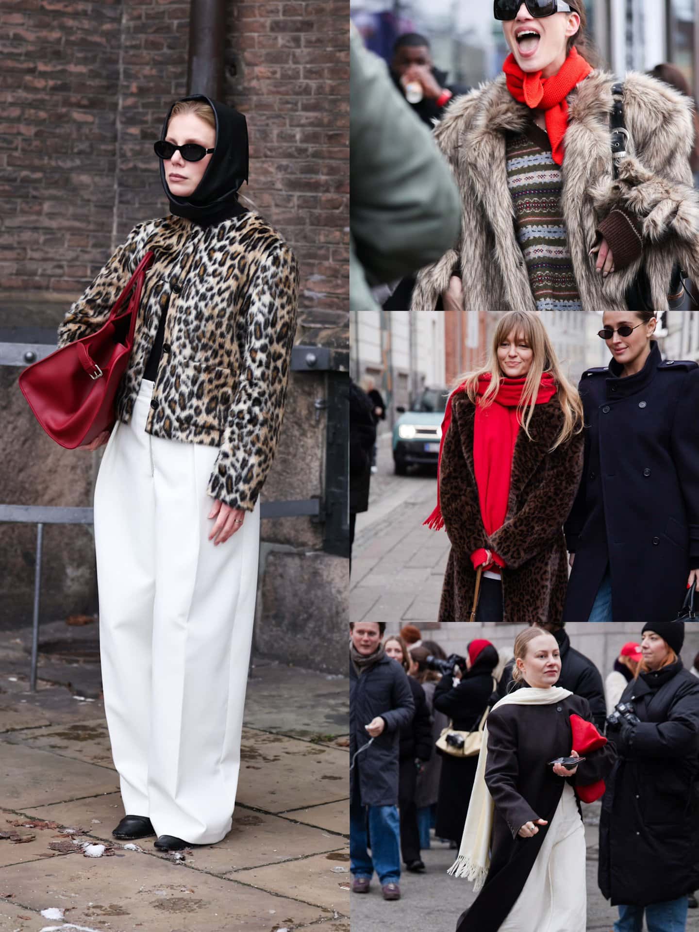 みなさん比較的ベーシックな色使いなので、さらに存在感ある赤が際立っていますよね。あと、赤小物のおかげで、おしゃれ度もグッとアップしてると思います！