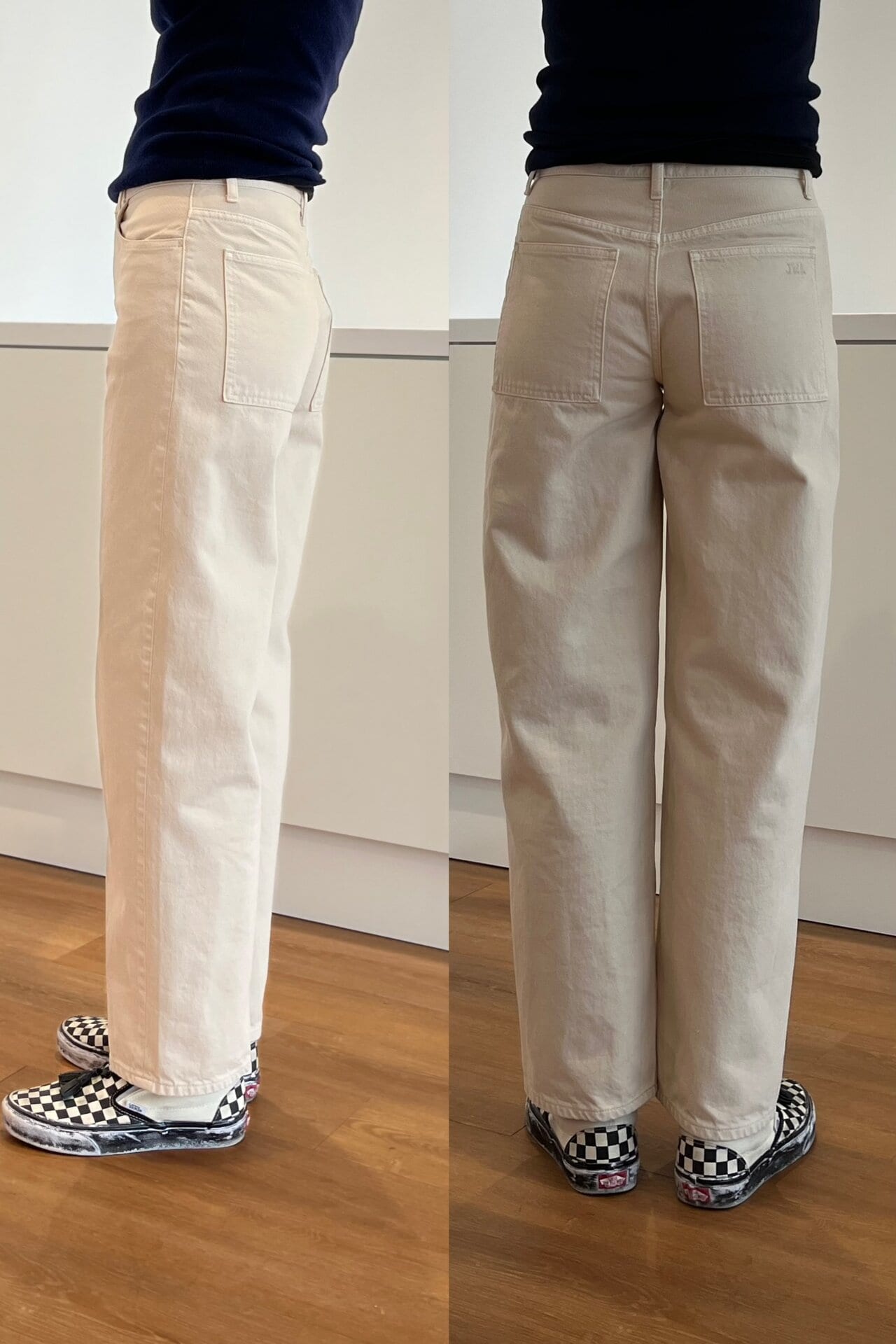 絶妙なテーパードとコンパクトなバギーシルエットにより、ともすると膨張してしまうナチュラルもすっきり仕上がっていますよね。スクエアのヒップポケットも特徴的！