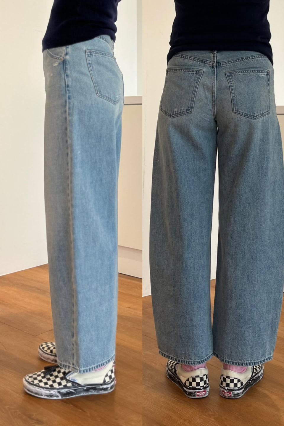 高身長なのでちょっと丈が短めでしたが、これからの季節は足首が見えるくらいの丈も軽快でイイかも。ストンと落ちるシルエットもかなりキレイです！