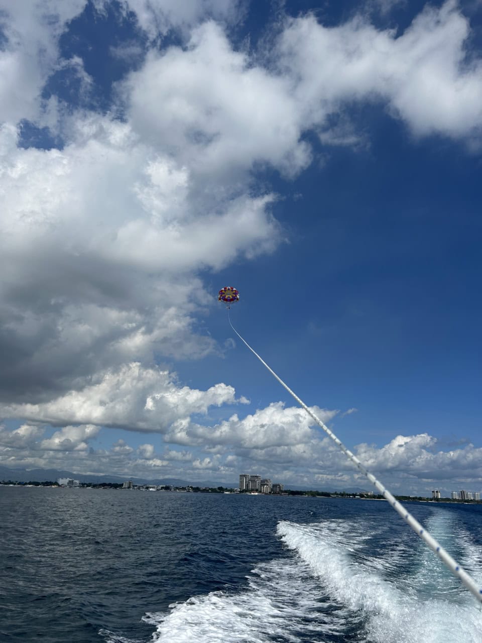 ぐんぐん上昇していく様子にこちらがヒヤヒヤ。さらに上がっていき、約200mほどの高さに。佑美さんは米粒サイズになっていました。