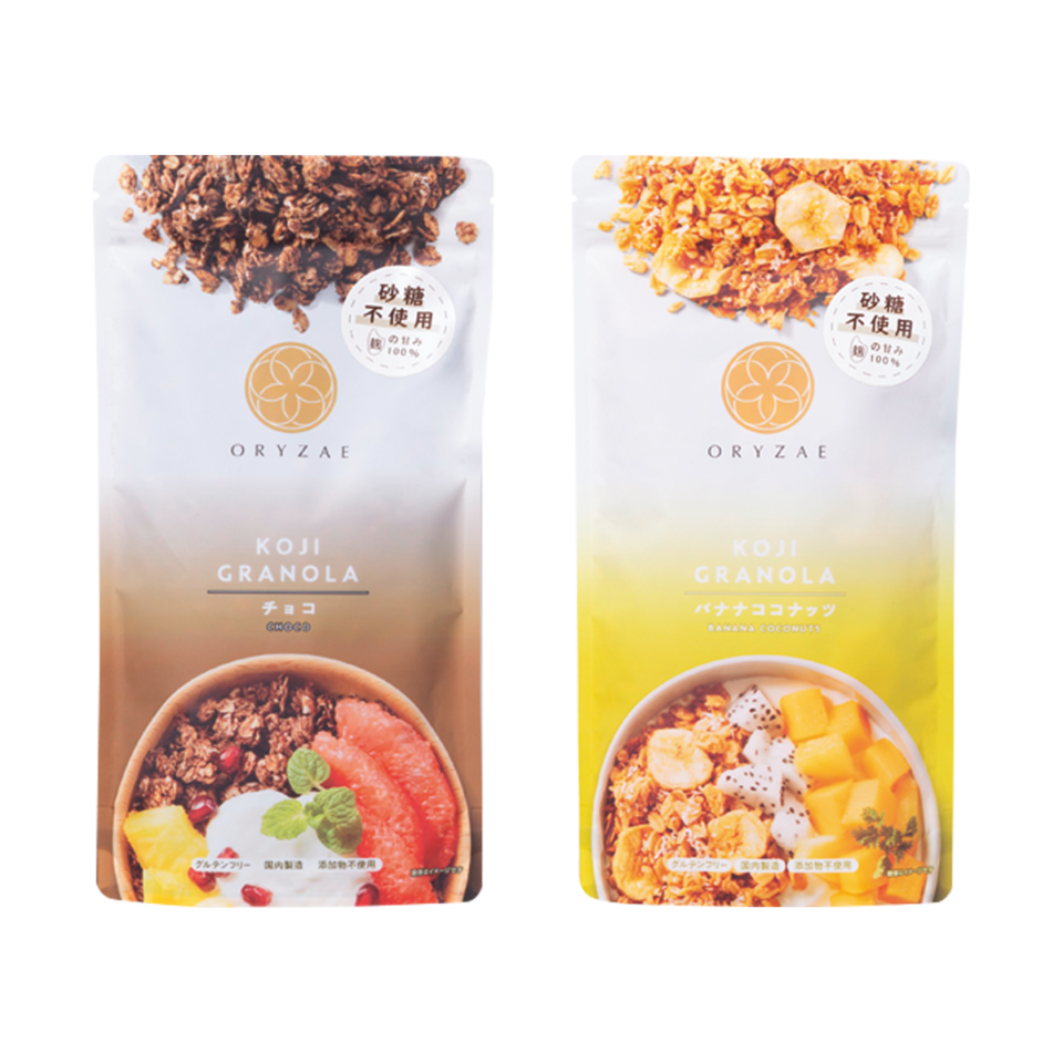 米麹グラノーラ チョコ、同バナナココナッツ 各200g ¥1,080(オリゼ)