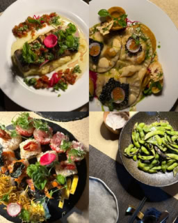 日本人シェフが作るモダンジャパニーズ。美しい見た目もさることながらホッとする枝豆やロール寿司。もちろん魚介もとっても美味！