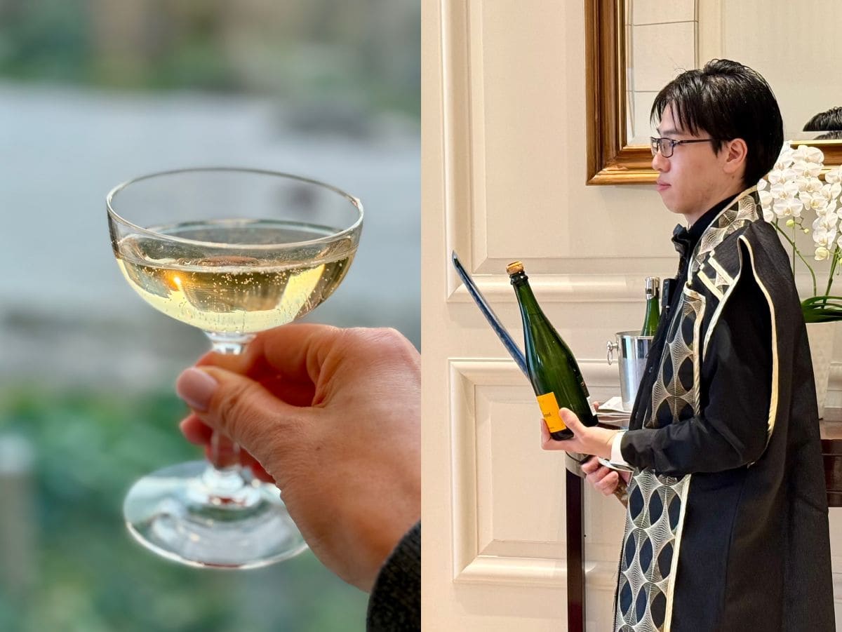 みんなでカウントダウンしてシャンパンボトルをスタッフがカット！ そのあと他のゲストと一緒に乾杯～！