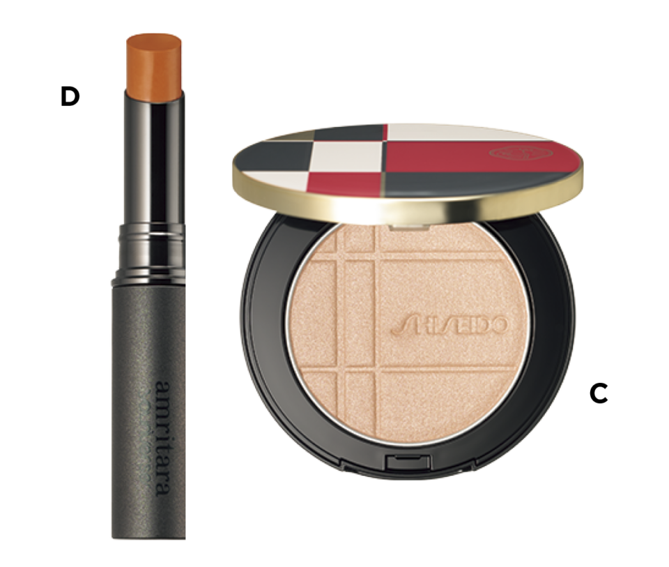 C SHISEIDO カラー＋グロウ エンハンサー 02 ¥6,270（SHISEIDO・3月1日発売） D アカシックアミュレットルージュ ヴィーナス ¥3,960（アムリターラ・3月3日発売）