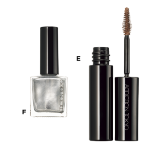 E アディクション アイブロウマスカラ カラーニュアンス 101 ¥3,300、F 同 ザ ネイルポリッシュ + 127P ¥2,420（共にADDICTION BEAUTY・限定品）