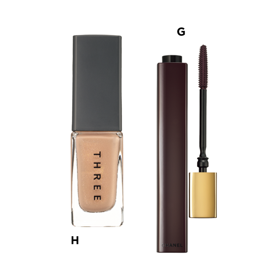 G ヌワール アリュール 67 ¥7,810（シャネル・数量限定品） H THREE ネイルラッカー 21 ¥2,420（THREE）