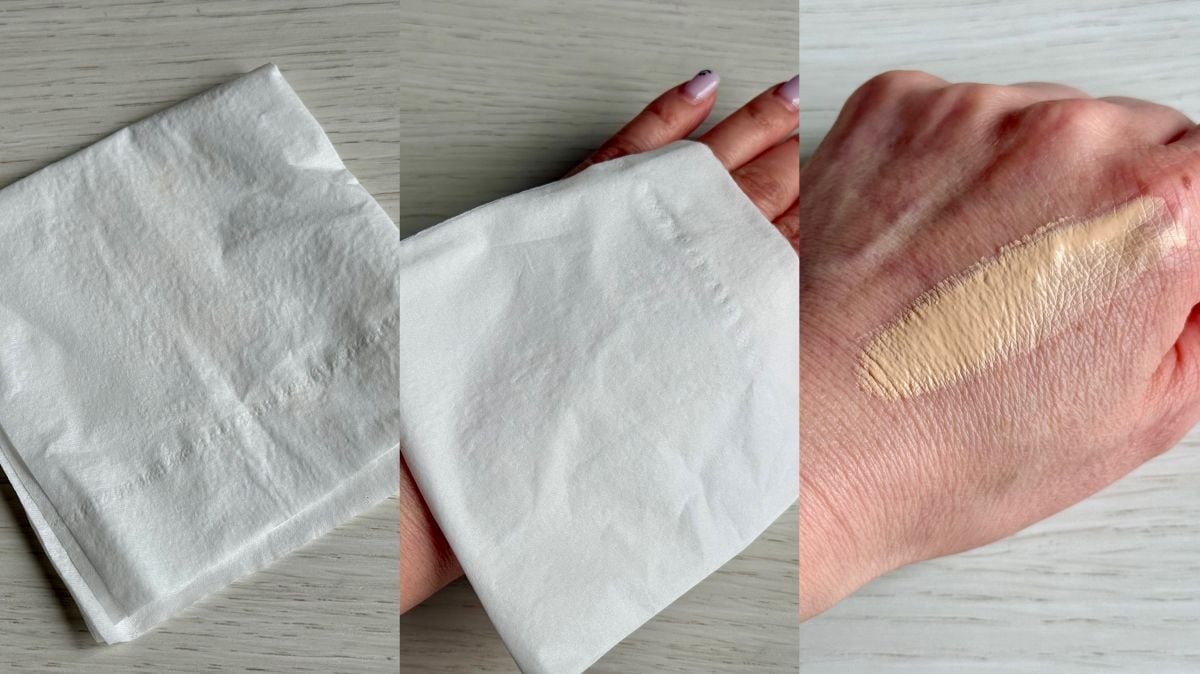 肌にのせたあと、ティッシュでおさえても御覧の通り色うつりなし！