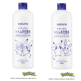 「ナチュリエ ハトムギ化粧水 ポケモンデザイン」500mL 全2種 各¥748円(イミュ)※数量限定。化粧水としてだけでなく、プレ化粧水やボディローション、ローションパックなど、さまざまな使い方ができるのがうれしい。
