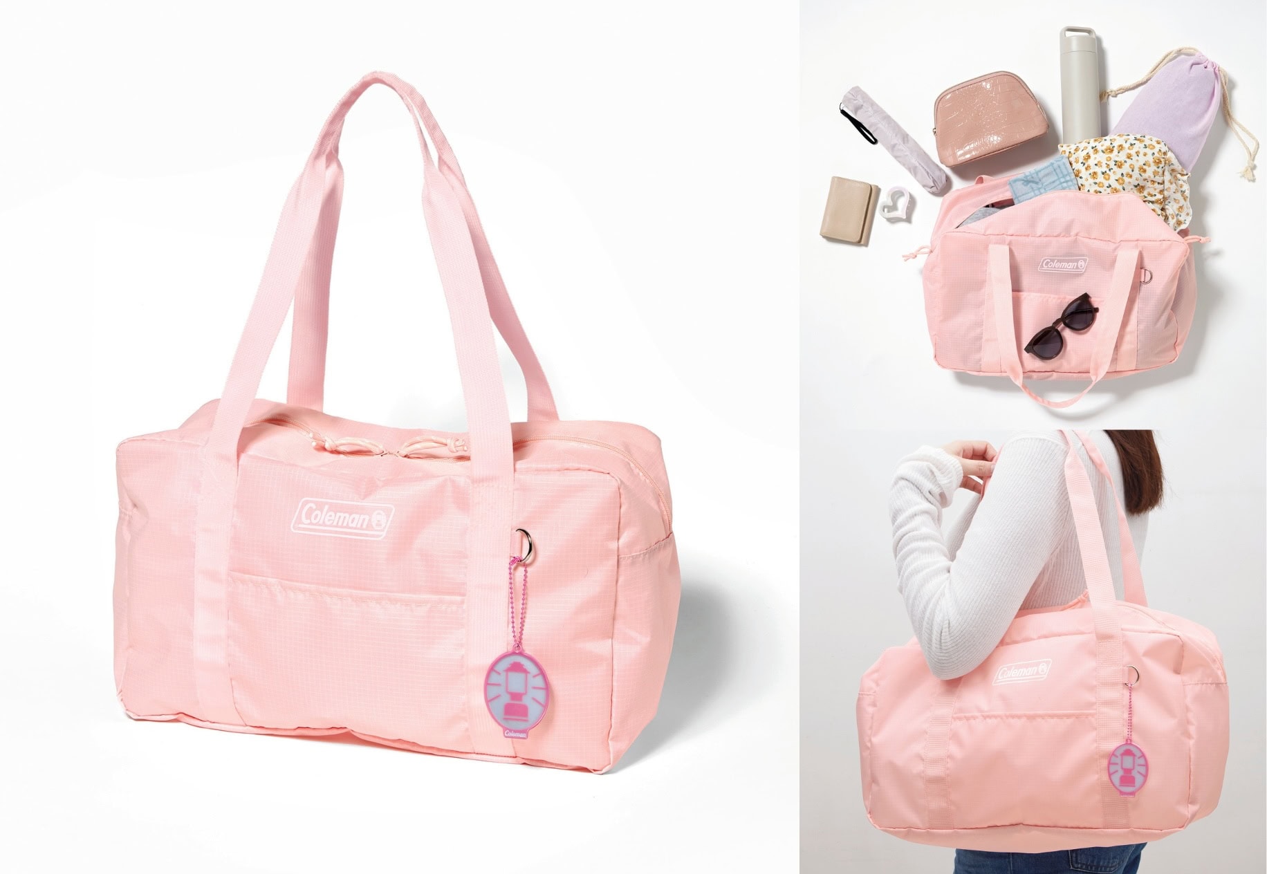 ピンク色のコールマンだ♡sweet4月号の撥水ボストン&チャーム2点セット