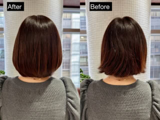 年齢を重ねた髪は、オイルのスタイリング剤を使用しないとツヤ感が出ないのが悩み。そして後頭部にはうねりも…。が、オンリーシャンプー&ドライでこのツヤは本当にすごい~。