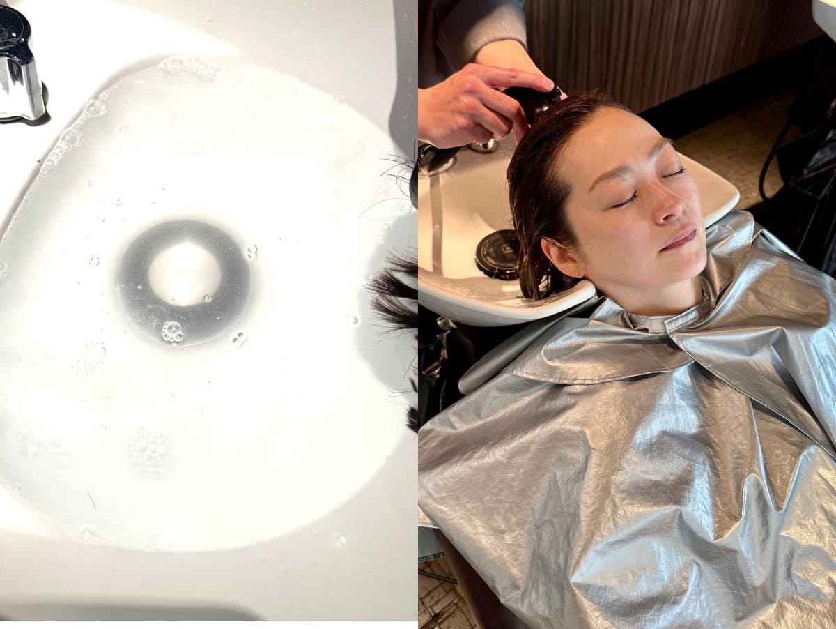 ヴィーナを使用して洗い流しただけで、このヨゴレ！ あえてこの日はスタイリング剤を使用せずサロンに来たにもかかわらず……。