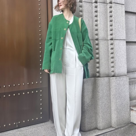 【40代スナップ】春はキレイ色で。オーラリーのジャケットは色も素材感も最高!|森衣真鈴さん