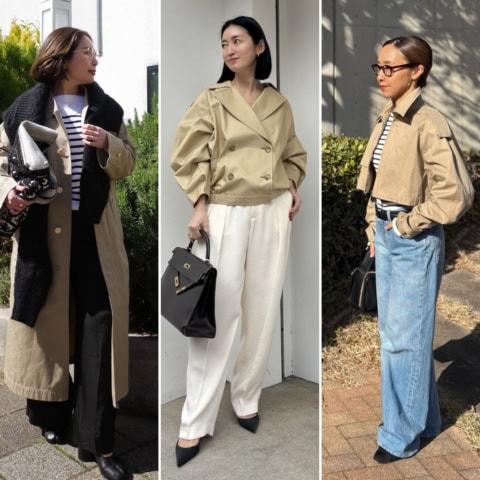 【40代スナップ7選】ショート丈にバックプリント入り…今季「ひと癖トレンチコート」が旬です!