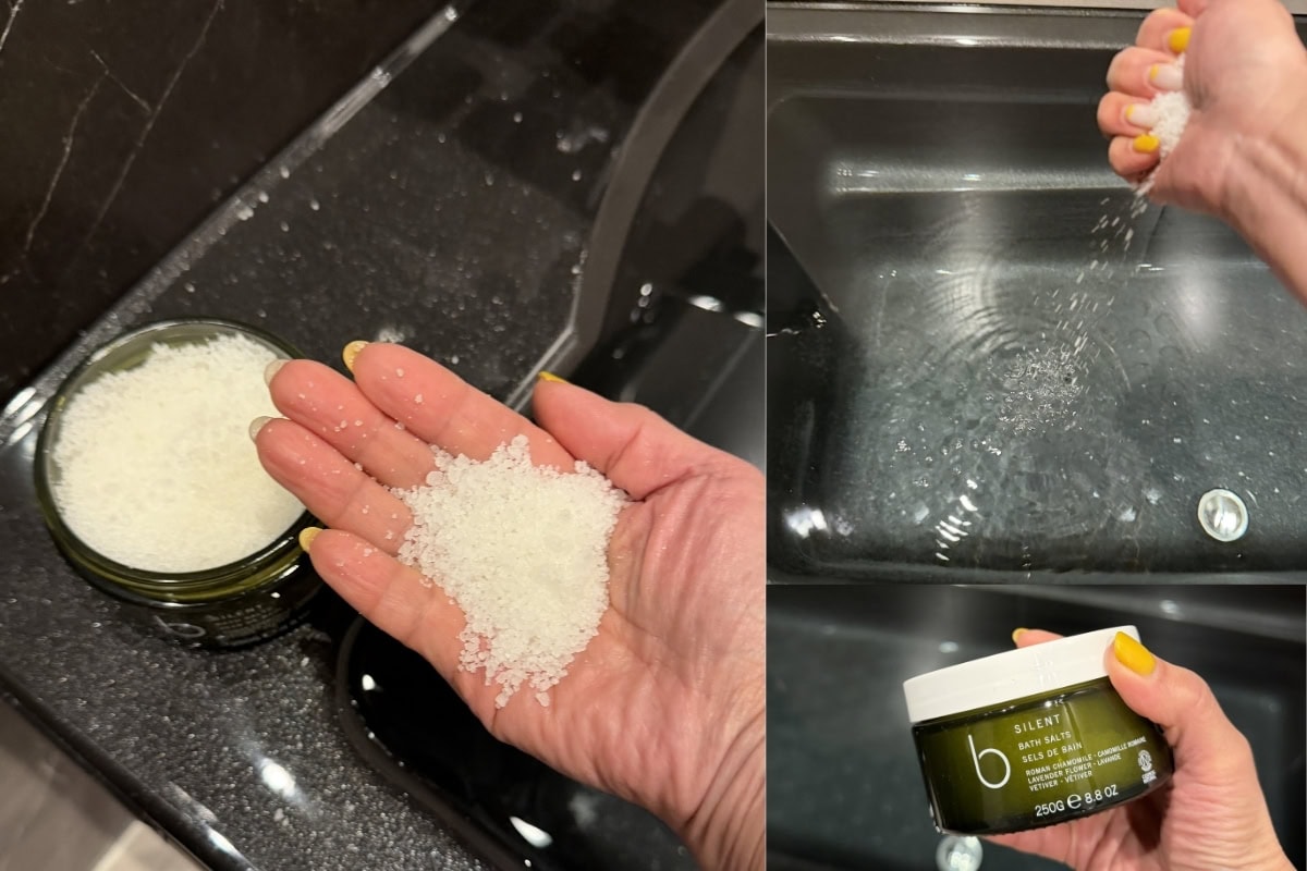 「バスソルト」は、肌を柔らかく整えるエプソムソルトとシーソルトに、ローマンカモミールやラベンダー、ベチバーのエッセンシャルオイルをブレンドした贅沢な一品です 。