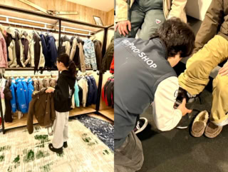 ウェアのレンタルはブティックで自分の好きなデザインやカラーを選んで。スキーレンタルはプロショップで、アドバイザーがサイズをチェック。