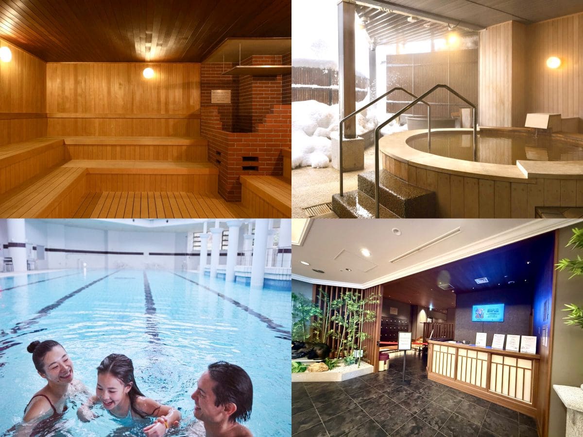 室内プールではサップヨガクラスも（要予約）。温泉やサウナ、スパルームもあるから、ゆっくりリラックスタイムを過ごすことも可能。