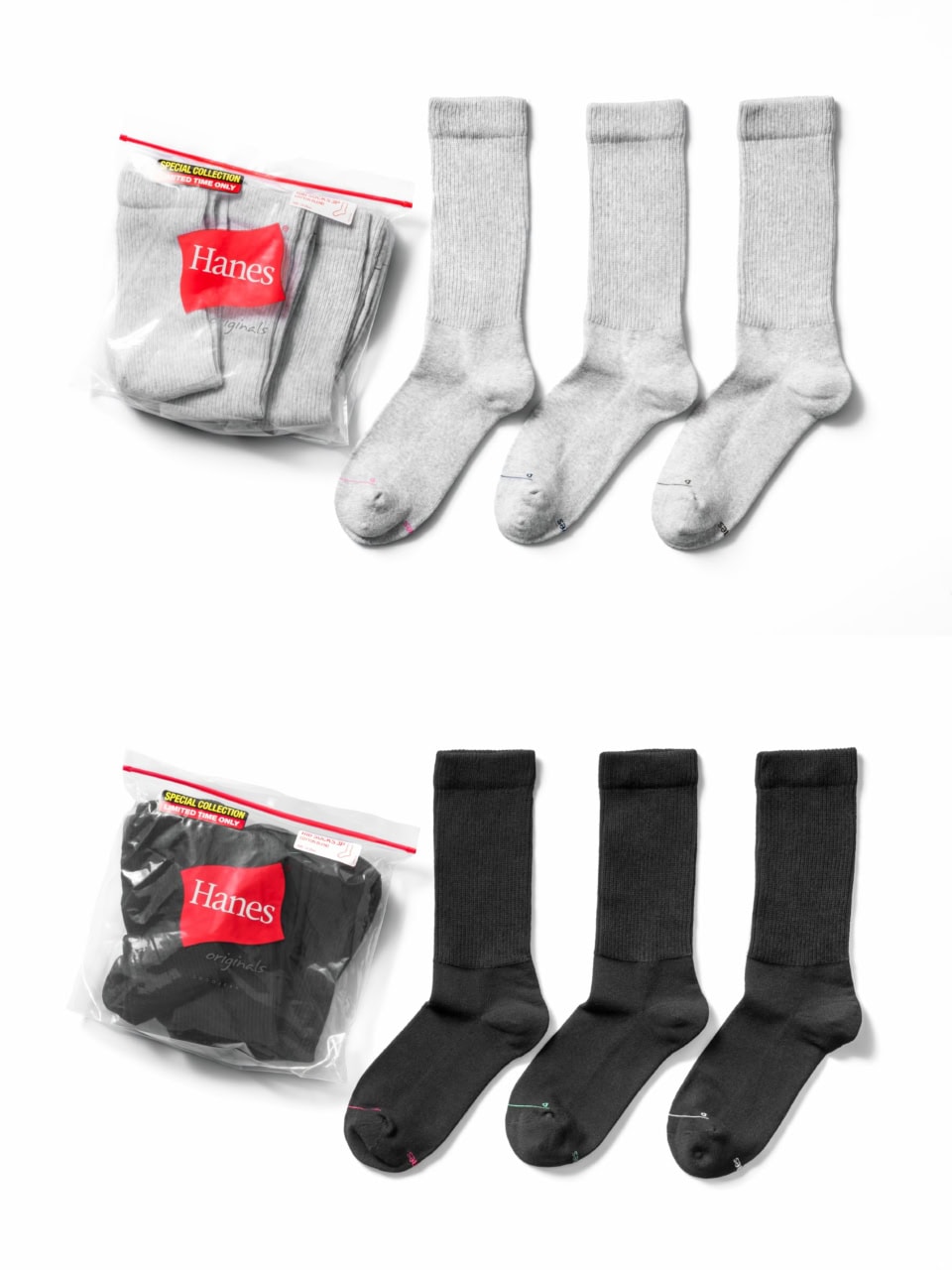 グレーはピンク・ネイビー・ブラック、ブラックはレッド・ライトグリーン・ホワイトの3色になっています