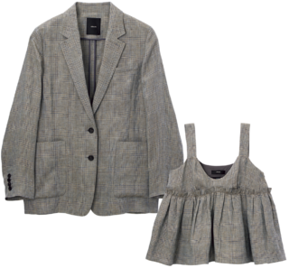 ジャケット¥105,600、キャミソール¥61,600(共にエブール/リトルリーグ インク)