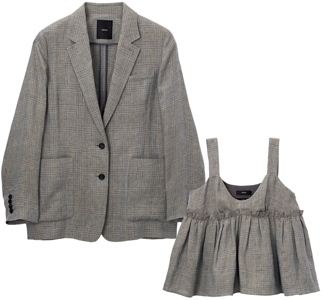 ジャケット￥105,600、キャミソール￥61,600（共にエブール／リトルリーグ インク）