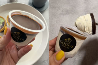 「バニラチョコレートチップ」。不動の1番人気のダークチョコの濃厚さと、バニラの甘みにパリパリのチップが弾ける!