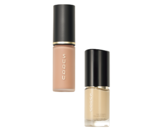 左：しっとり滑らかな温感テクスチャー。ジュワッと生っぽいツヤと洗練のカラー。¥4,950（SUQQU）右：ロングラスティング。潤い溢れる滑らかでツヤ高い肌に。全12色 SPF20〜25、PA++〜+++ 各30mL ¥11,000（SUQQU）