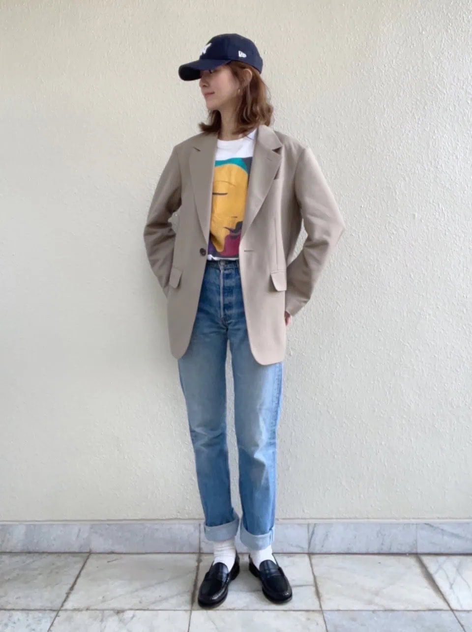 ジャケット￥60,500（シンゾーン）、シューズ￥48,400（セバゴ／共にシンゾーン表参道本店）、その他は全て本人私物