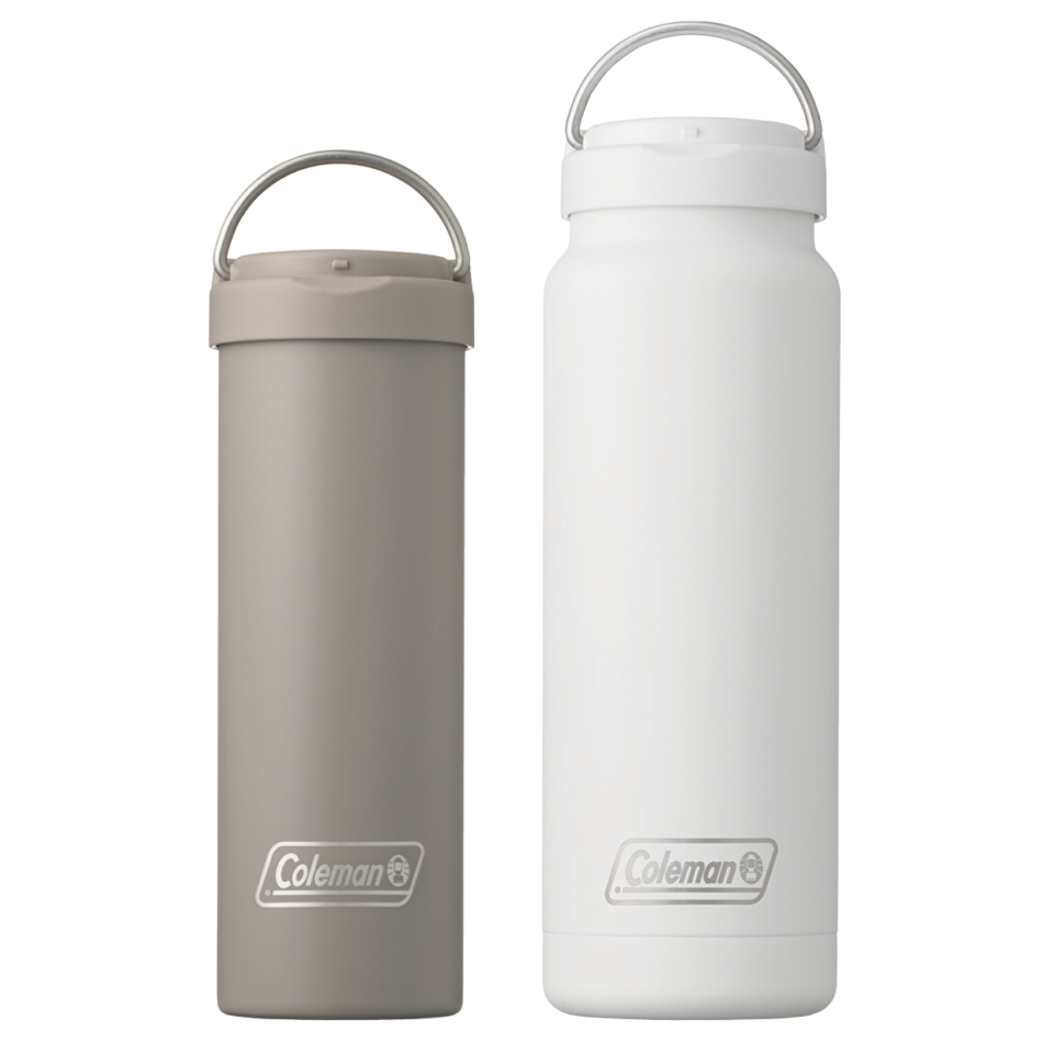 真空断熱ステンレスボトル［白］750mL ¥4,400、［グレージュ］450mL ¥4,180（共にコールマン／コールマン カスタマーサービス）